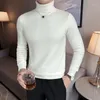 Men's Sweaters Autumn Winter Turtleneck Knitted Basic Top High Collar Solid Slim Fit Pullovers Stretch Warm White Jumper Man