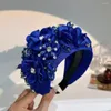 Haarspangen, großes, breites, klobiges Blumen-Stirnband für Damen, modisch, voller Kristall-Strassstein-Perlen, floral, dekorativ, mit Juwelen besetzte Party-Haarbänder