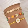 Charm-Armbänder, Vintage-Gänseblümchen-Blumen-Armband-Sets für Frauen, mehrschichtiger Polymer-Ton-Zirkon-Herz-Perlenkette, Mädchen-Reiseschmuck