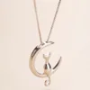 Mode chat lune pendentif collier charme argent or couleur lien chaîne collier pour animal de compagnie chanceux bijoux pour femmes cadeau Shellhard GA308216M