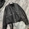 Frauen Leder Echtes Motorrad Jacke Herbst Winter 2023 Trend Lose-fit Kurze Echt Schaffell Weibliche Mäntel