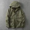 Vestes pour hommes Style japonais Veste d'extérieur à capuche Multi-poches Outillage Lâche Imperméable Fonctionnel Mode Casual Manteau