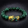 8 12mm Pietra di ossidiana Perline Bracciale Chakra Feng Shui Buona fortuna verde Ricchezza Bracciale donna in oro Pixiu Charms Bracciale Uni K1G23199