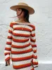 Basic Casual Dresses Contrast Striped Knitted Cotton Dresses Women Fashion ONeck Long Sleeve Slim Backless Maxi Dress Casual Lady Bodycon Vestidos 230920