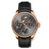 V9F 503404 Perpetual Calendar A52610 Automatisk herrklocka Rose Gold Grey Dial Number Markers Moon Phase Power Reserve Black Leathe2591