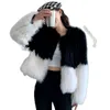 Womens Fur Faux Winter Coat Women Korean Fashion Design Kontrast Färg Långa ärmar Tjock varm Elegant Lady 230921