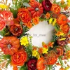 Juldekorationer 50 cm Autumn Wreath Christmas Decoration Artificial Maple Leaves Pumpkin White Fruits Tree Root Garland Halloween Wreath Decor HKD230921