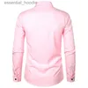 Erkekler Elbise Gömlek Yeni Erkek Pembe Fırfır Smokin Gömlek Uzun Kollu İnce Fit Elbise Gömlek Sahne Balo Düğün Damat Resmi Chitise Homme 2xl L230921