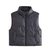 Gilet da donna Moda invernale Cerniera frontale Gilet imbottito in ecopelle Collo alto vintage Tasche a filetto Capispalla femminile Gilet chic Top