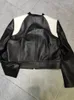 Women's Leather 2023 Genuine Women Sheepskin Coat Fashion White Black Splicing Real Jacket Spring Autumn Loose Outerwear Streetwear