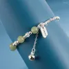 Länkarmband Sterling Silver Color for Women Jade Lucky Card Charm Female Hand Chain Orignal Fashion Jewelry With Stamp