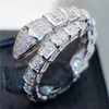 Marca 925 prata esterlina cobra anéis para mulheres luxo pavimentar diamante anel de noivado casamento branco topázio jóias carimbado 10kt clust272h