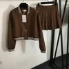 Girls Lovely Dress Tracksuits Brown Embroidery Jackets Skirts Classic Two Pieces Coat Dresses School Style Casual Tracksuit