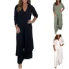 Women's Two Piece Pants Women Long Sleeve Shirt Solid Color Ladies Casual Suit Loose Fit Oversized Side Slit Vacation Outfit