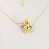 Goldenes Kaninchen-Ohrring-Halsketten-Set, buntes Kristall-Tiere-Schmuckset