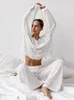 Kvinnors sömnkläder hiloc transparent lösa hemkläder rund hals twopiece set långärmad dragkammare för kvinnor uppsättningar 230921