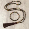 Necklace Earrings Set 108 Beads 6mm Tiger Eye Stone Irregular Black Gallstone Handmade Bracelets Jewelry Women Men Meditation Yoga Gifts