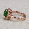 Cluster Rings 925 Sterling Silver For Women Oval Shape Rose Gold Plated Natural Green Jade Micro Paved Zircon Surround Opening Typ269M
