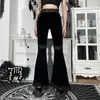 Pantaloni da donna Y2K velluto gotico vedere attraverso maglia invernale patchwork grunge streetwear vintage nero e ragazza gamba con cintura svasata