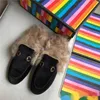 Winterschuhe Princetown Samtpantoffeln Flache Pelzpantoffeln für Damen mit Lammwollfutter Halbe Hausschuhe