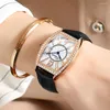 Relógios de pulso Chenxi relógio mulheres luxo diamante relógios moda rosa ouro tonneau dial pulseira de couro data automática quartzo senhoras reloj