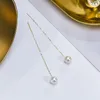 Boucles d'oreilles pendantes en or véritable 18 carats pour femmes, lustre rond, perle Akoya, mode coréenne, bijoux 218s