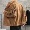 Men's Jacket Spring Autumn Winter Stand Collar Embroidery Plush Lamb Wool Casual Jacket Plus Size