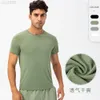 Desginer al Yoga Sports Fitness Summer Green Sweat-Absorving Mens Clothingのための高袖のTシャツの高弾性