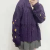 Suéteres femininos falam cardigan roxo escuro mulheres agora suéter estrela bordado cardigans de malha tay lor vintage v pescoço suéter y2k menina casaco top j230921