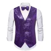 Men's Vests Mens Shiny Sequins V Neck Slim Fit Suit Waistcoat Bowtie Set Wedding Prom Tuxedo Vest Men 70s Disco Party Gilet Homme XXL