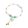 Bracelets de charme Minar Ethnique 14K Plaqué Or Cuivre Vert Couleur Pierre Naturelle Jade Bambou Joint Sac Chanceux Pendentif Pour Femmes Dame