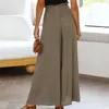 Kadın Pantolon Kadın Rahat Pantolonlar Düz Renkli Bayanlar Geniş Bacak Elastik Bel Zarif Gevşek Bohem Tarzı Ofis Leydi Takım