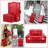 Valises Vintage bagages roulants chariot boîte ensemble chinois rouge étui de mariage grande capacité maquillage valise stockage voyage