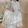 Casual Jurken Vrouwen Jurk Japanse Zoete Losse Volledige Set Student Kawaii Comfortabele Effen Kleur Mode Knielengte Leuke Zomer