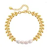 Strand CCGOOD Naturalne perły słodkowodne bransoletki dla kobiet ucho z projektem pszenicy Złota Plane 18 K Wysoka jakość biżuterii pulseras mujer
