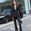 Calças femininas de duas peças mulheres bat manga pant terno moda senhoras jaqueta blazer calças vermelho damasco preto 2 conjunto vestido de festa de negócios