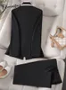 Pantalones de dos piezas para mujer Yitimuceng Conjunto de traje de color de contraste Mujeres Oficina Damas de un solo botón Blazers delgados Moda Trajes de lápiz de cintura alta 230921