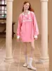 Dwuczęściowa sukienka Adagirl Vintage różowy kontrast szyi z kapturem Sweet Streetwear Golf Skórzana pliska spódnica Korea Stylki w stylu Women Butifits 230920