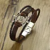 Braccialetti con ciondoli Uomo Timone da marinaio Bracciale in pelle multistrato per braccialetti nautici Brackelts Brazalet Gioielli timoniere vintage