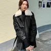 Frauen Leder 2023 PU Mid-länge Jacke Frau Streetwear Lose Solide Moto Mode Koreanischen Stil Casual Mäntel T460