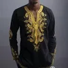 BAIBAZIN vêtements africains Dashiki africain Style National impression col en v à manches longues T-shirt chemise pour hommes grande taille 230F