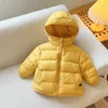 Jaqueta infantil, casaco de inverno infantil pequeno, médio e grande, pão e roupas acolchoadas para bebês de meninos e meninas, pato branco quente e roupas