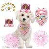 Dog Apparel Pet Birthday Crown Sarong Drool Towel Pink Set Female Party Decorative Clothing Supplies