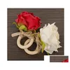 ナプキンリング7色木製バックルクラスプ手織りリネンロープ人工花ナプキンリングエルテーブルSN3295ドロップデリバリーホームガーdhol7