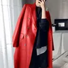 女性の革革の春秋、黒い柔らかい本物のコート女性スリーブダブルブレストエレガントジャケット2023 Q491