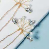 Klipy do włosów 6pcs Wedding Hair Spin Bride Tiaras nakrycie głowy w kształcie litery U Pearl Pead Clip Fashion Fashion Golden Alloy Crown Biżuteria dla kobiet