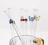 Drinking Straws Reusable Borosilicate Butterfly Mushroom Glass High Temperature Resistance Clear Colored Bent Cocktail Straw SN