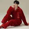 Women's Sleepwear Christmas Pajamas For Couple Lucky Big Red Cardigan Buttons Men Women Winter Long Sleeve Flannel Sexy Homewear