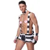 Striped Men Prisoner Costume Halloween Cosplay Uniform Sexy Lingerie Set Suspender Boxer Shorts With Hat Chain Collar Wristbands243p