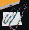 Luxurious Candy Colorful Crystal Zircon Letter Flower Necklace Bracelet Light Luxury High Grade Love Rainbow Neck Chain Women Jewelry wedding Party Gifts HL2 --TY43